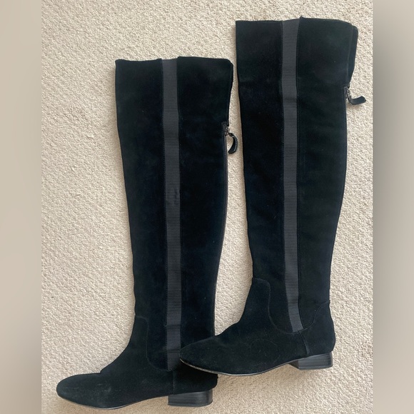 Libby Edelman Over The Knee Suede Boot Size 7 Black City Chic Classic Minimalist - Picture 2 of 14
